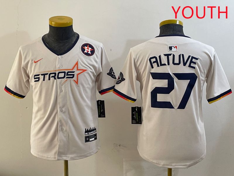 Youth Houston Astros #27 Altuve Cream Three generations Joint Name 2025 Nike MLB Jersey style 4113